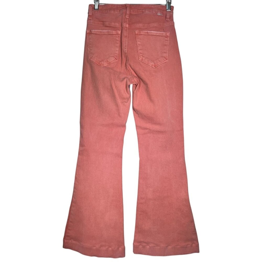 Risen Los Angeles Womens Coral Denim Patch Pocket Bell Bottom Jeans Size 3/26 - Picture 5 of 16